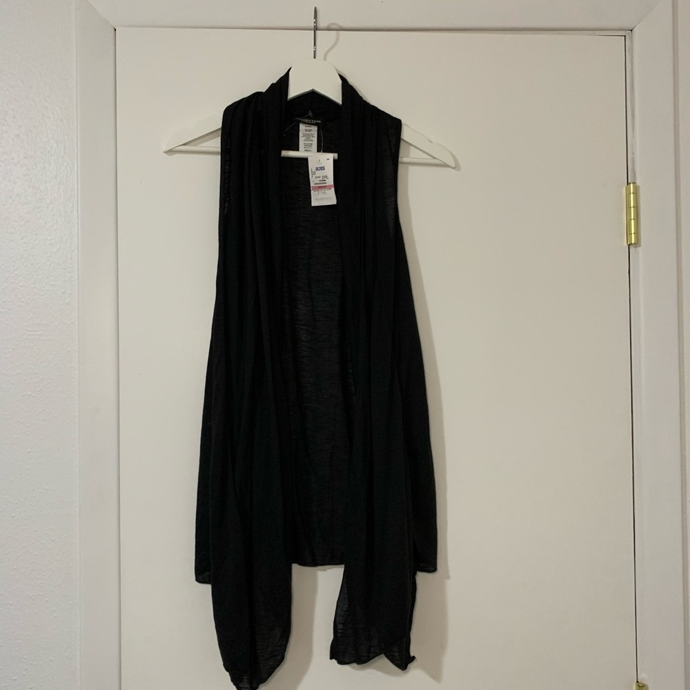 Perception Concept Black Drape Sleeveless Cardigan